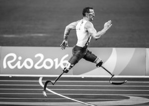 Athlete with prosthetic limbs